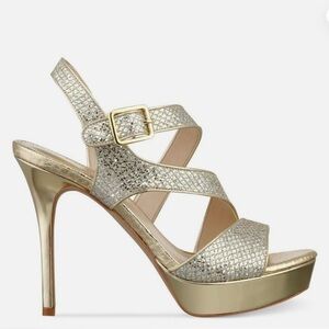 Marc Fisher Gold Glitter Strappy Heels